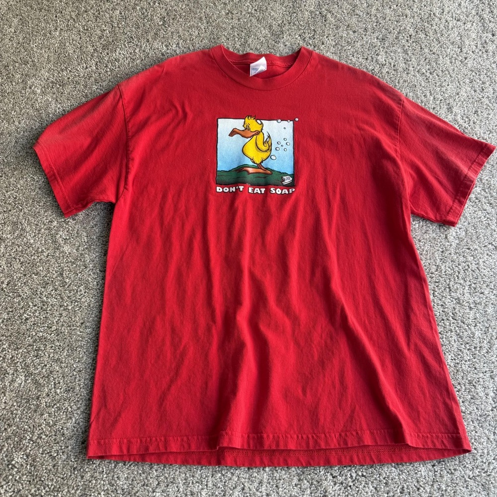 Y2K Tennessee River Shirt Mens XL Red Don't Eat Soap Duck Tee T-Shirt Funny